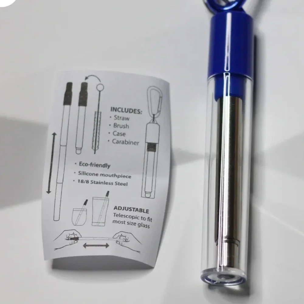 BRAND NEW Set Of Four Stainless Steel Collapsible Reusable Straws